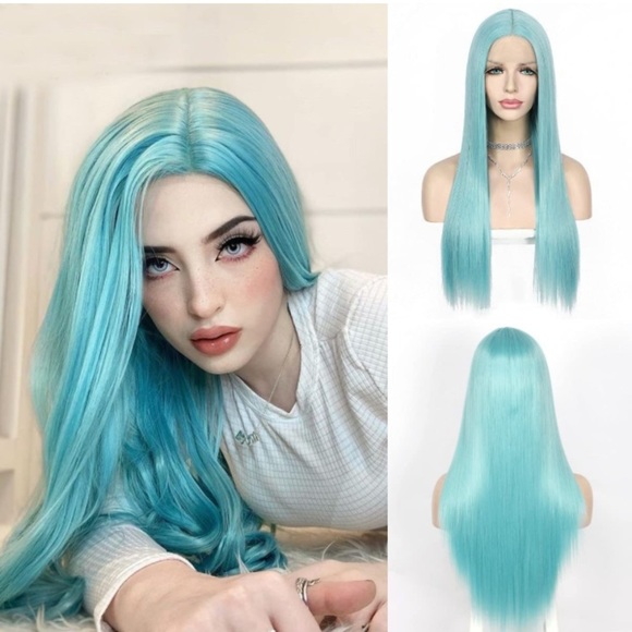 Straight Light Blue Front Lace Wigs